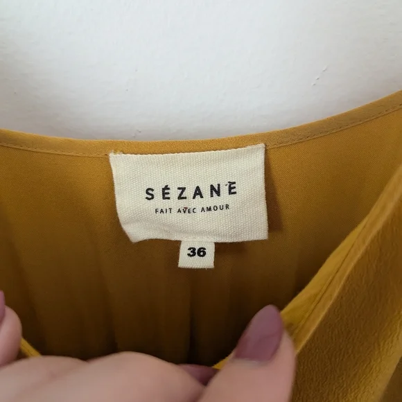 Sezane Mustard Yellow Silk Ashley Tiered Ruffle Layered Tie Strap Mini Dress - Picture 3 of 7